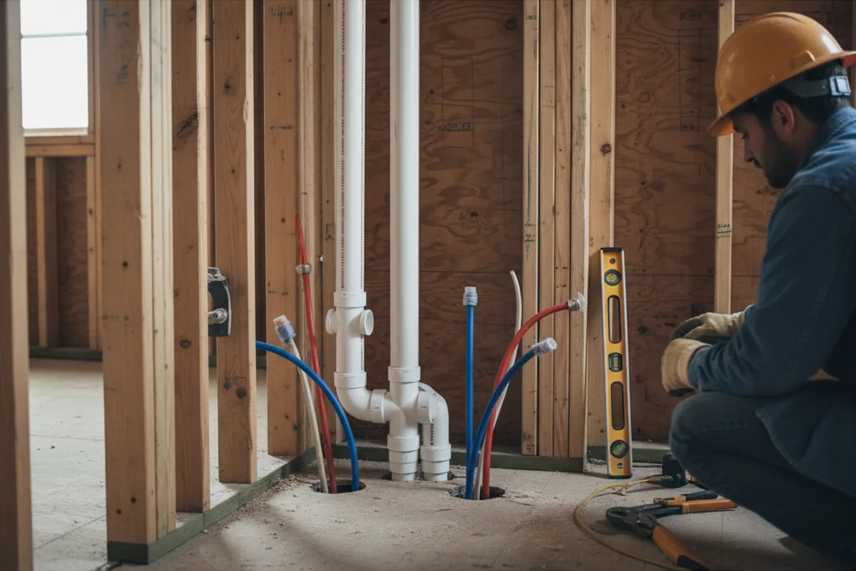 Drain and supply rough-in during Sump Pump Repair in Wallingford